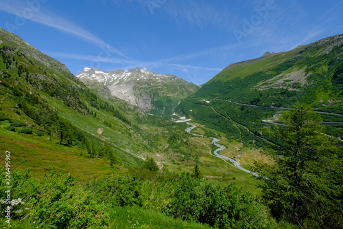 Summer landscape of Switzerland mountain nature, view to Furkapass