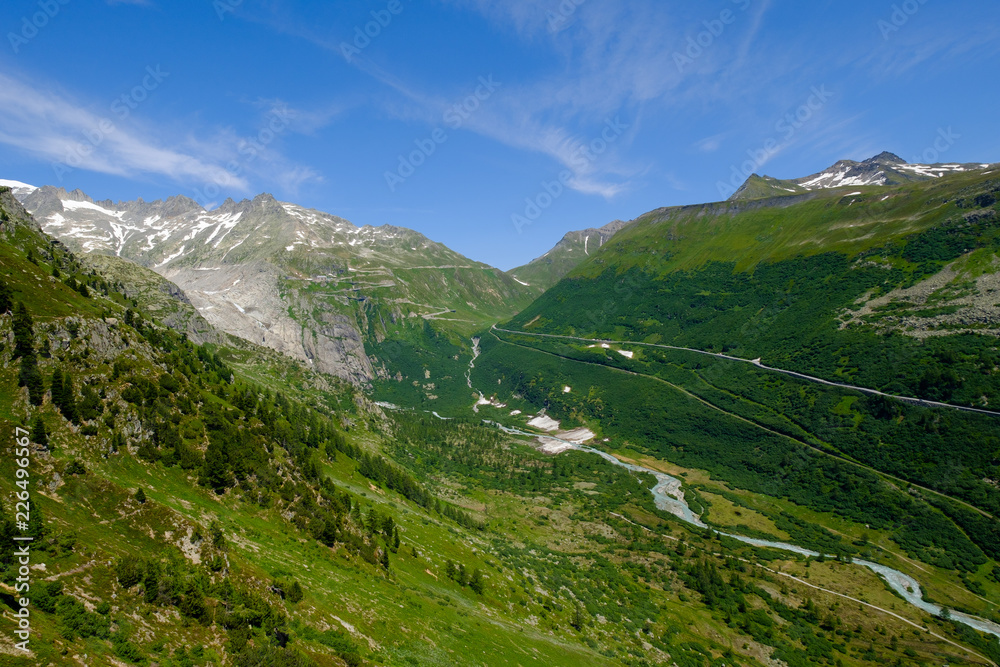 Summer landscape of Switzerland mountain nature, view to Furkapass