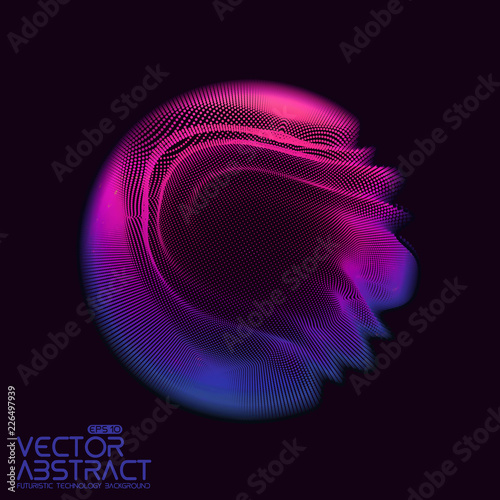 Vector abstract sphere of particles, points array. Futuristic vector illustration. Technology digital splash or explosion of data points. Spherical waveform. Cyber UI or HUD element.