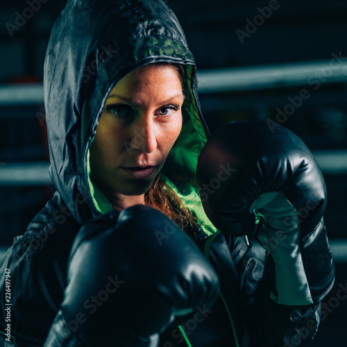 Portrait of female boxer