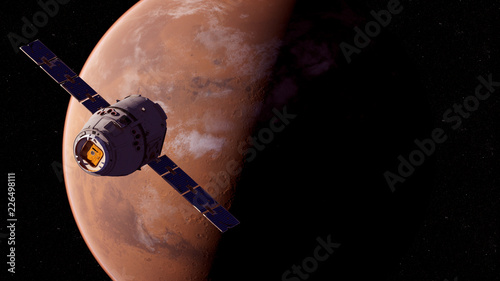 3d rendered medically accurate illustration of a satelite infront of mars photo