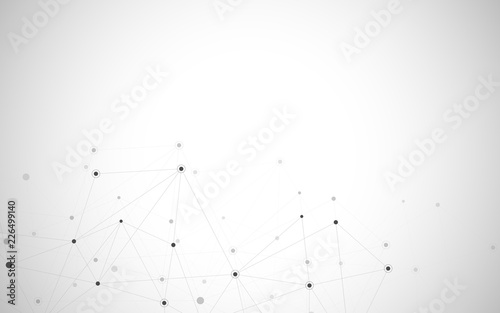 Geometric abstract background with connected dots and lines. Molecular structure and communication. Digital technology background and network connection.