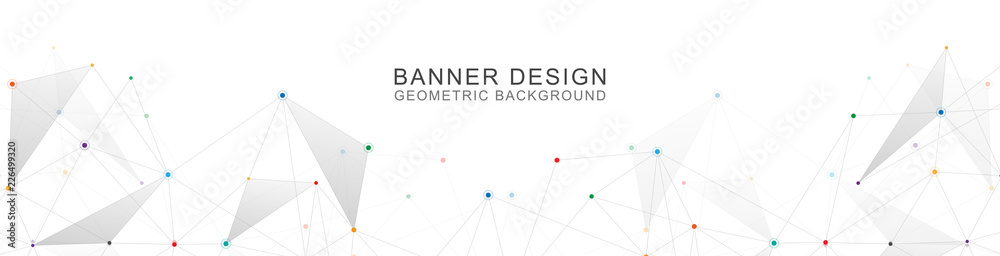 Geometric abstract background with connected dots and lines. Molecular structure and communication. Digital technology background and network connection. - obrazy, fototapety, plakaty 