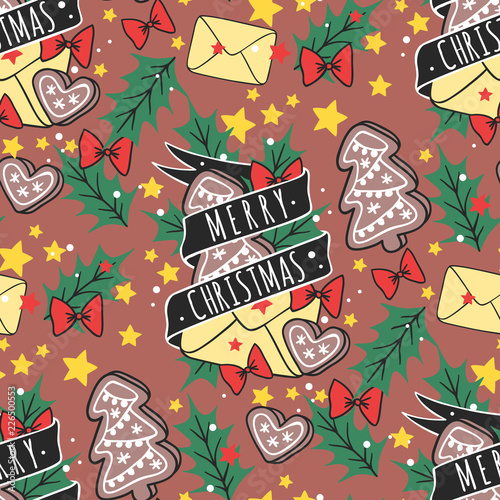 Christmas vector seamless pattern New Year hand drawn card design style holiday wallpaper decoration Christmas background