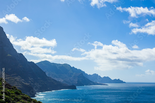 Scenic landscape of mountains and atlantic ocean on Gran Canaria island