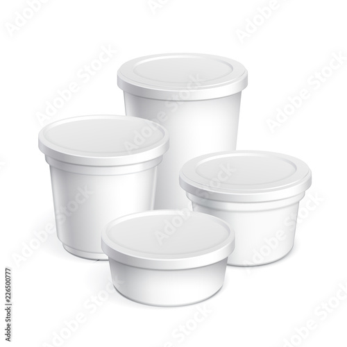 Realistic White blank plastic container for yogurt, jams and other products.