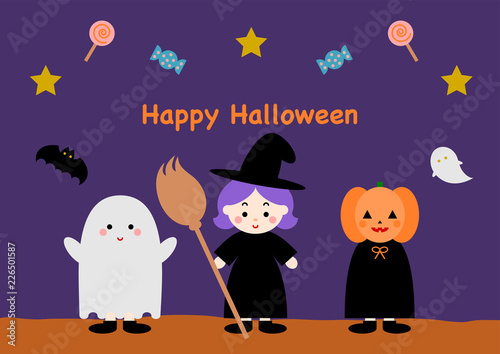 ハロウィンのイラスト: 仮装する子供たち