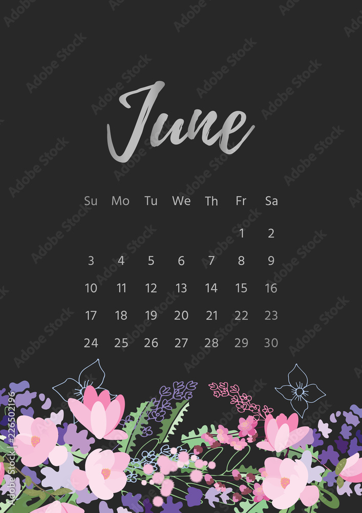 Fototapeta premium Vintage floral calendar 2018