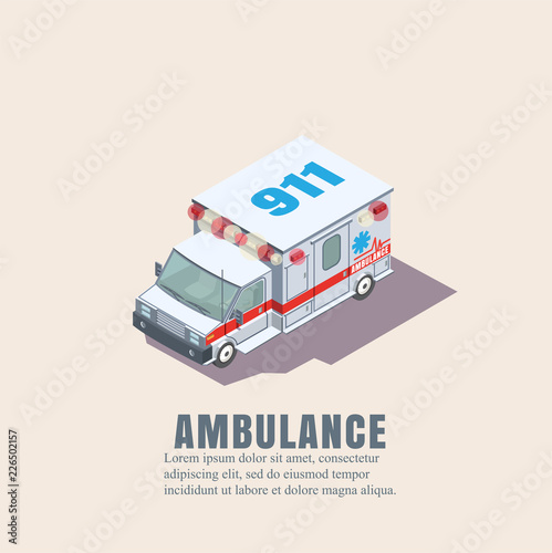 Ambulance car. Vector illustration isolated on white background.