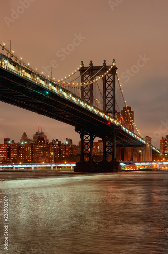 Manhattan Bridge at night. New York