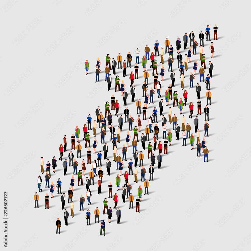 Large group of people in the shape of an arrow. Vector illustration Large group of people in the shape of an arrow. Vector illustration