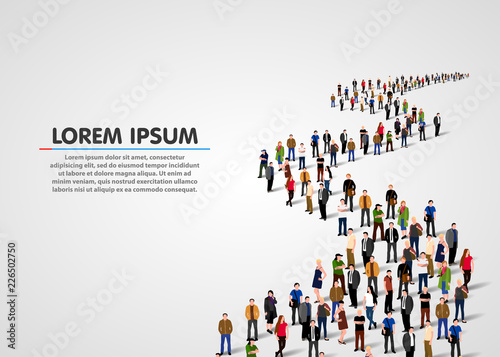 Template with a crowd of business people standing in a line. People crowd. Vector illustration