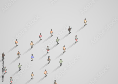 Crowd of people goes forward behind the leader. Way to success. Vector illustration photo