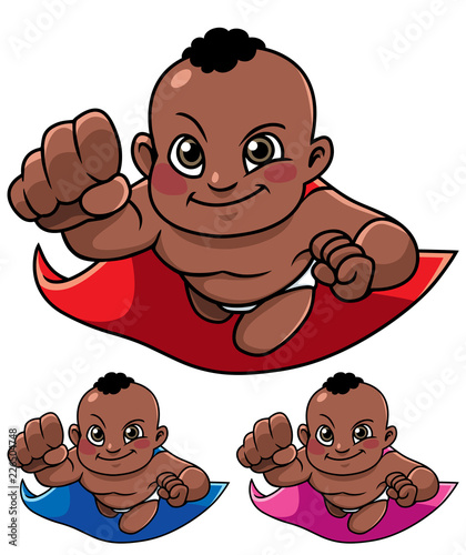 Full length illustration of super baby smiling while flying.