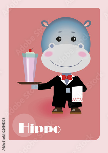 Hippo - waiter with milkshake