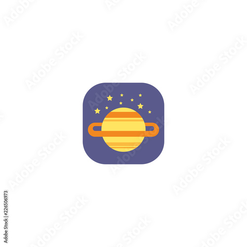 Planet Saturn with planetary ring system flat icon for astronomical applications and websites, vector illustration.