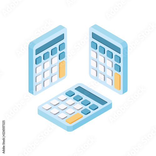 Calculator isometric view from different sides. Vector illustration.