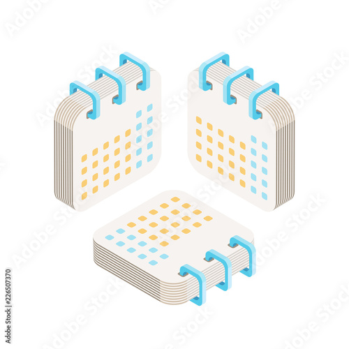 Calendar in isometric view from different sides. Flat vector illustration.