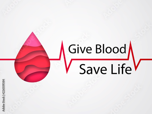 Drop of blood with 3d paper cut effect. Vector illustration