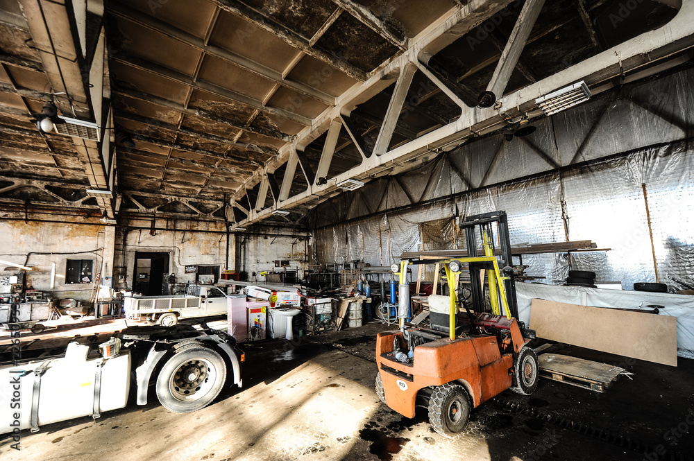 Old warehouse with rusty construction elements. Old warehouse with rusty construction elements.