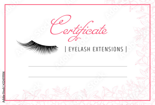 Diploma eyelash extensions. Makeup certificate template. beauty school or refresher courses for beautician. Make up cosmetic.