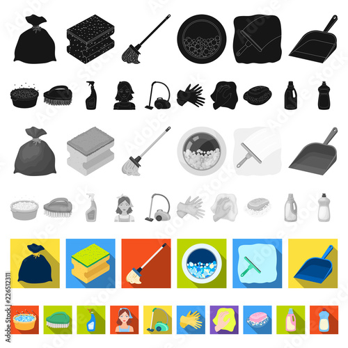 Cleaning and maid flat icons in set collection for design. Equipment for cleaning vector symbol stock web illustration.