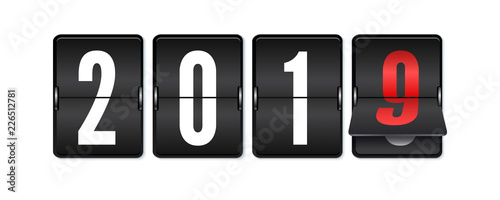 Flip countdown timer with changing numbers of year. Happy new year. Countdown timer. Mechanical scoreboard of counter of elapsed time. Vector template for holidays party