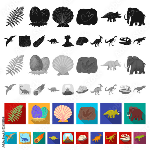 Different dinosaurs flat icons in set collection for design. Prehistoric animal vector symbol stock web illustration.