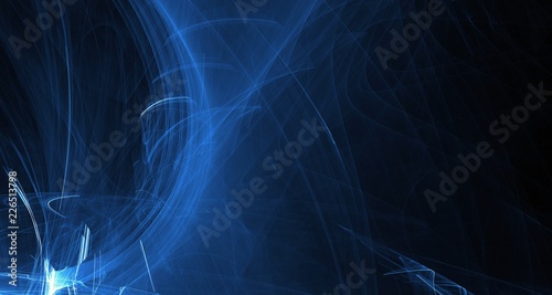 Abstract blue light and laser beams, fractals  and glowing shapes  multicolored art background texture for imagination, creativity and design.
