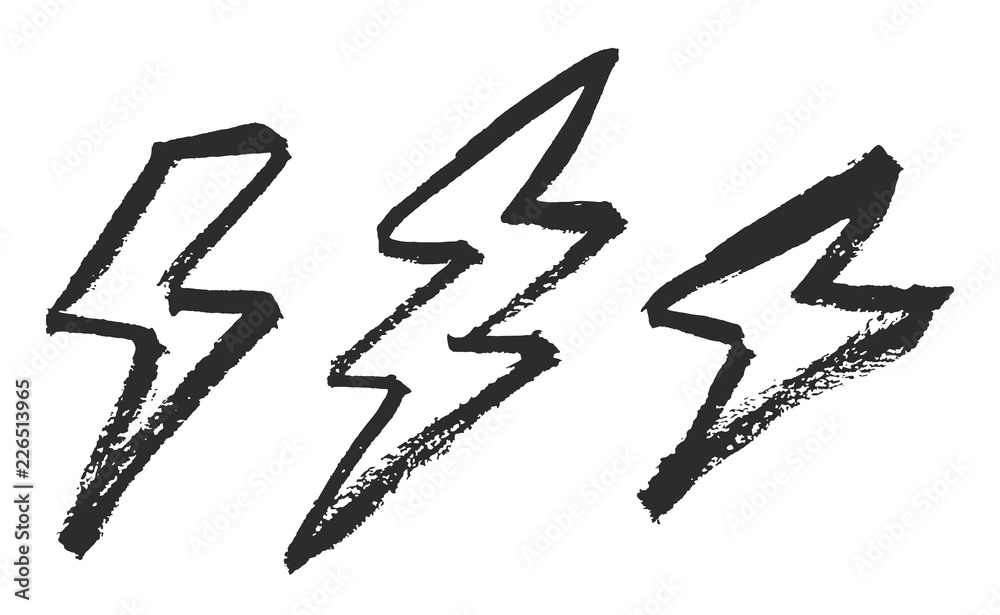 Lightning bolts brush painted vector illustrations isolated on white Stock  Vector | Adobe Stock