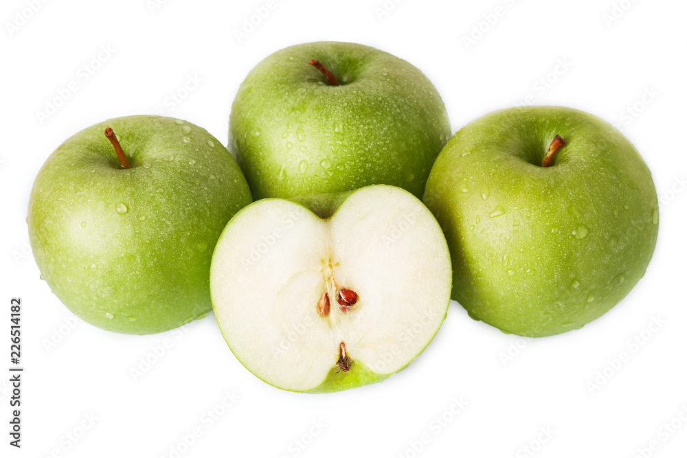 Granny smith green apples isolated on white background Granny smith green apples isolated on white background
