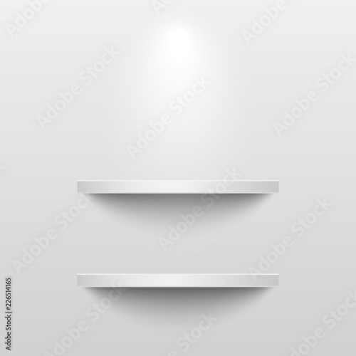 3D realistic white shelf isolated on gray background, vector illustration