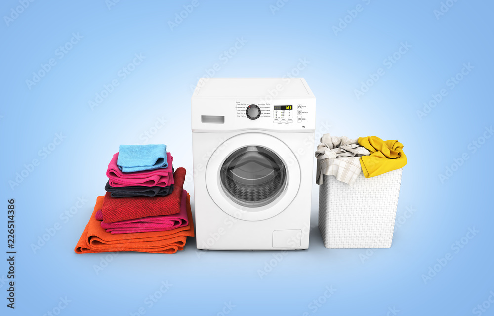 Pile Of Colorful Clean Towels With Washing Machine Stock Photo - Download  Image Now - Blue, Dry, Folded - iStock
