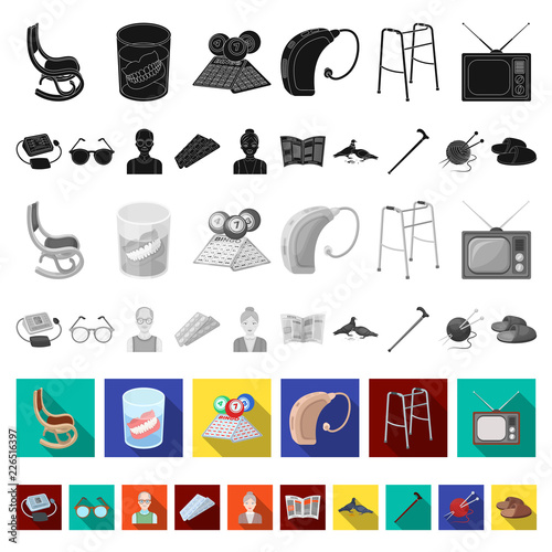 Human old age flat icons in set collection for design. Pensioner, period of life vector symbol stock web illustration.