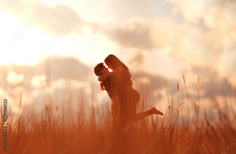 Romantic couple in grass field,3d rendering