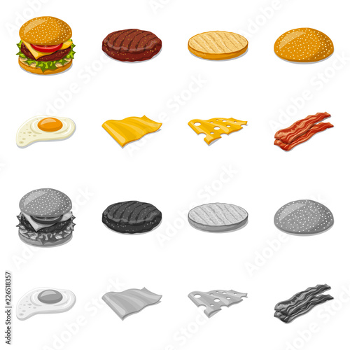 Isolated object of burger and sandwich sign. Collection of burger and slice stock vector illustration.