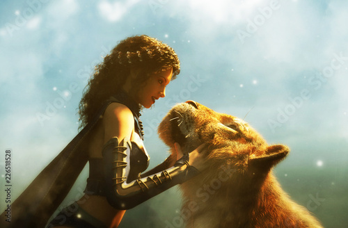 Woman with giant tiger,fant...