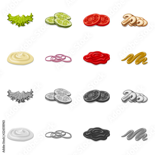 Vector design of burger and sandwich logo. Set of burger and slice stock symbol for web.