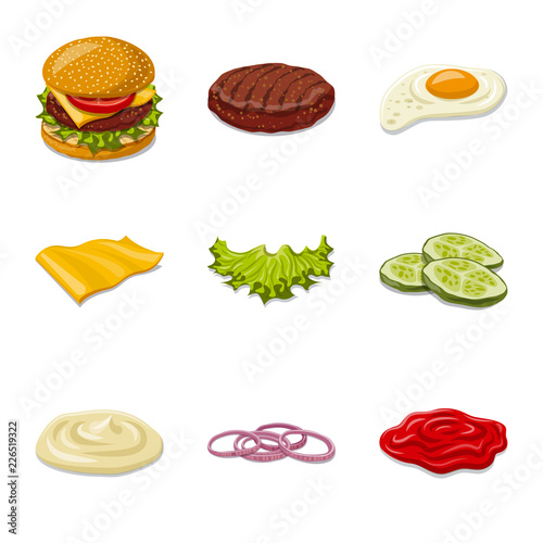 Vector illustration of burger and sandwich icon. Collection of burger and slice stock vector illustration.