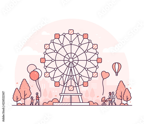 Big wheel - thin line design style vector illustration