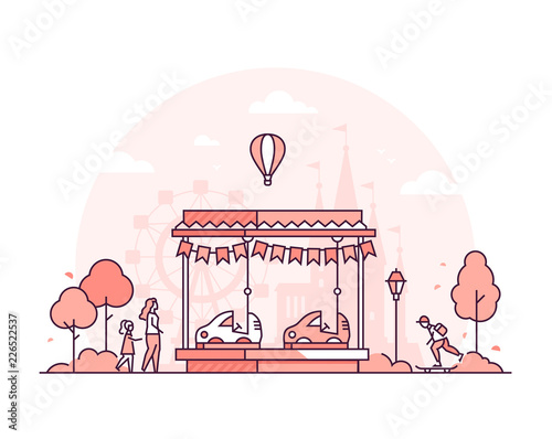 Carousel - thin line design style vector illustration