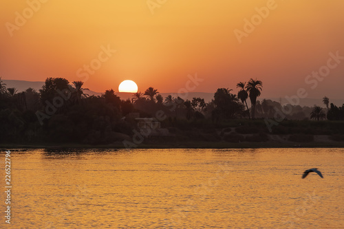 Sunset over the Nile river in Egypt