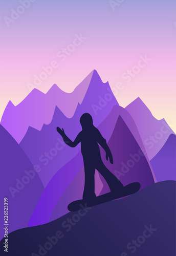 vector background with polygonal landscape illustration with athletes. winter sports. flat design. vector illustration. snowboard  cross-country skiing  skater  downhill skiing