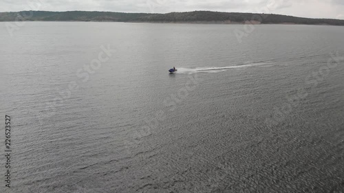 Aerial View of a Jet Ski Flying at Top Speed on Lake Texoma, Texas/Oklahoma on Labor Day