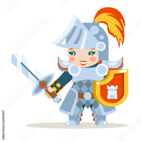 Medieval female knight woman warrior girl fantasy action RPG game layered animation ready character vector illustration