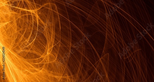 Abstract orange light and laser beams, fractals and glowing shapes multicolored art background texture for imagination, creativity and design.