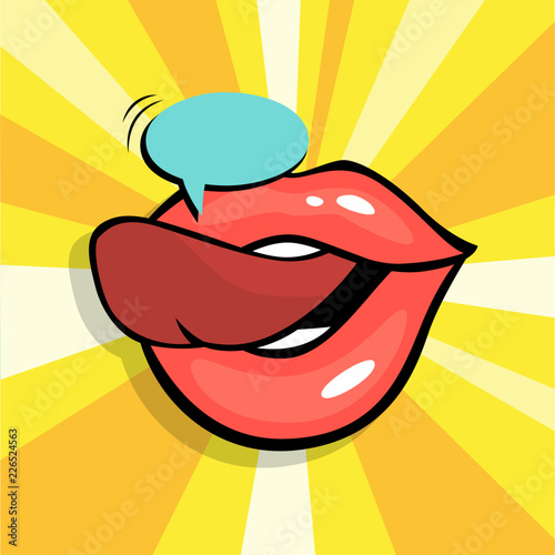 Opened mouth with tongue and speech bubble