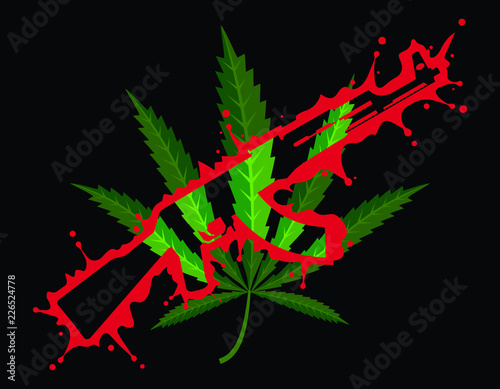 marijuana leaf with rifle silhouette  vector illustration 