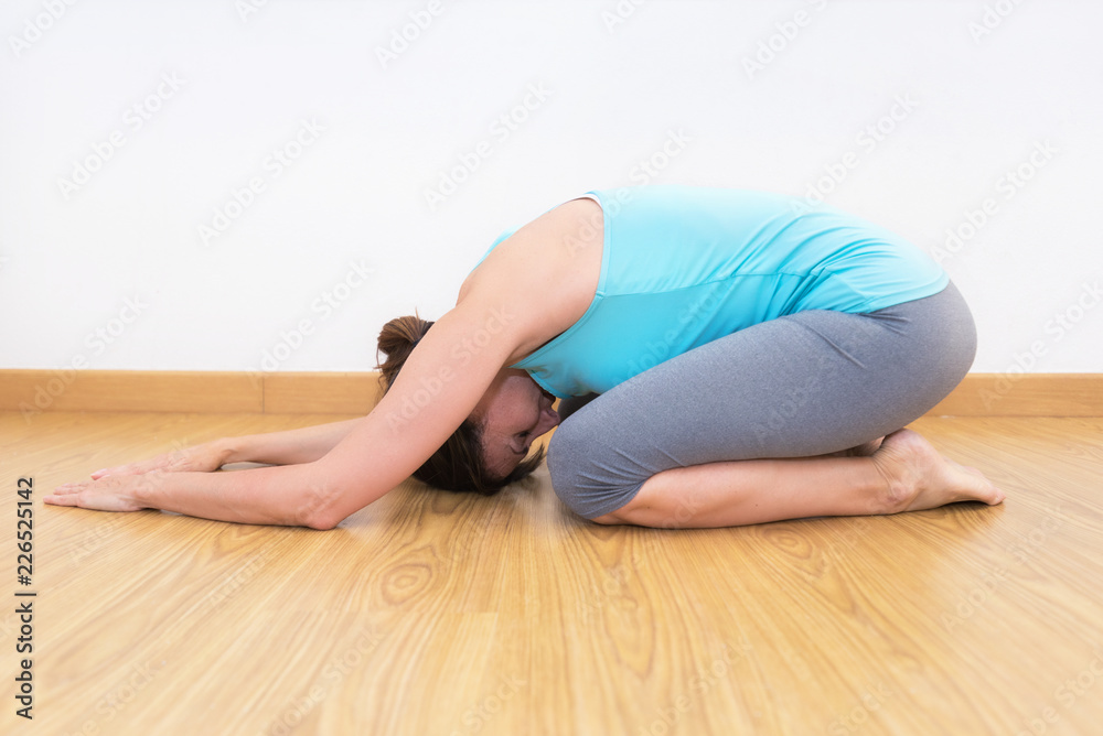 Attractive fit woman wearing sportswear working out at home Attractive fit woman wearing sportswear working out at home