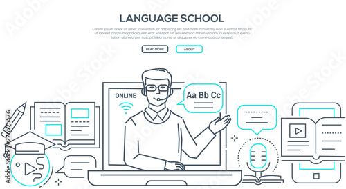 Language school - modern line design style banner © Boyko.Pictures